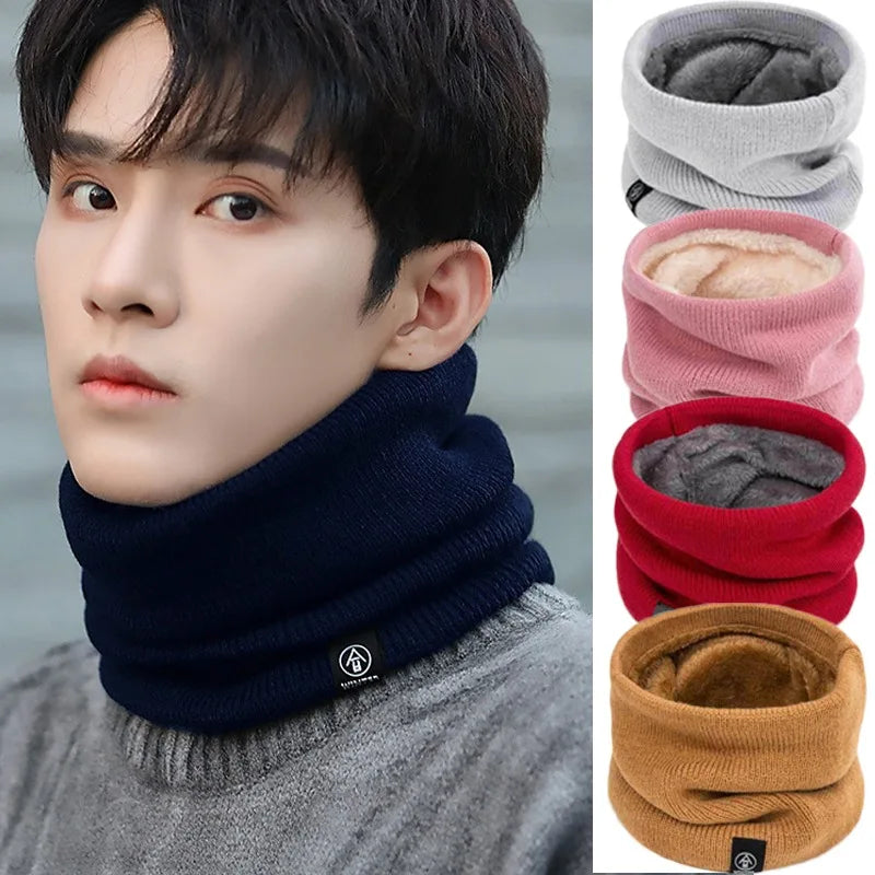Winter Scarf Women Men Solid Knitted Collar Thick Warm Velvet Ring Scarves Neck Warmer High Quality All-match Muffler Ski Mask