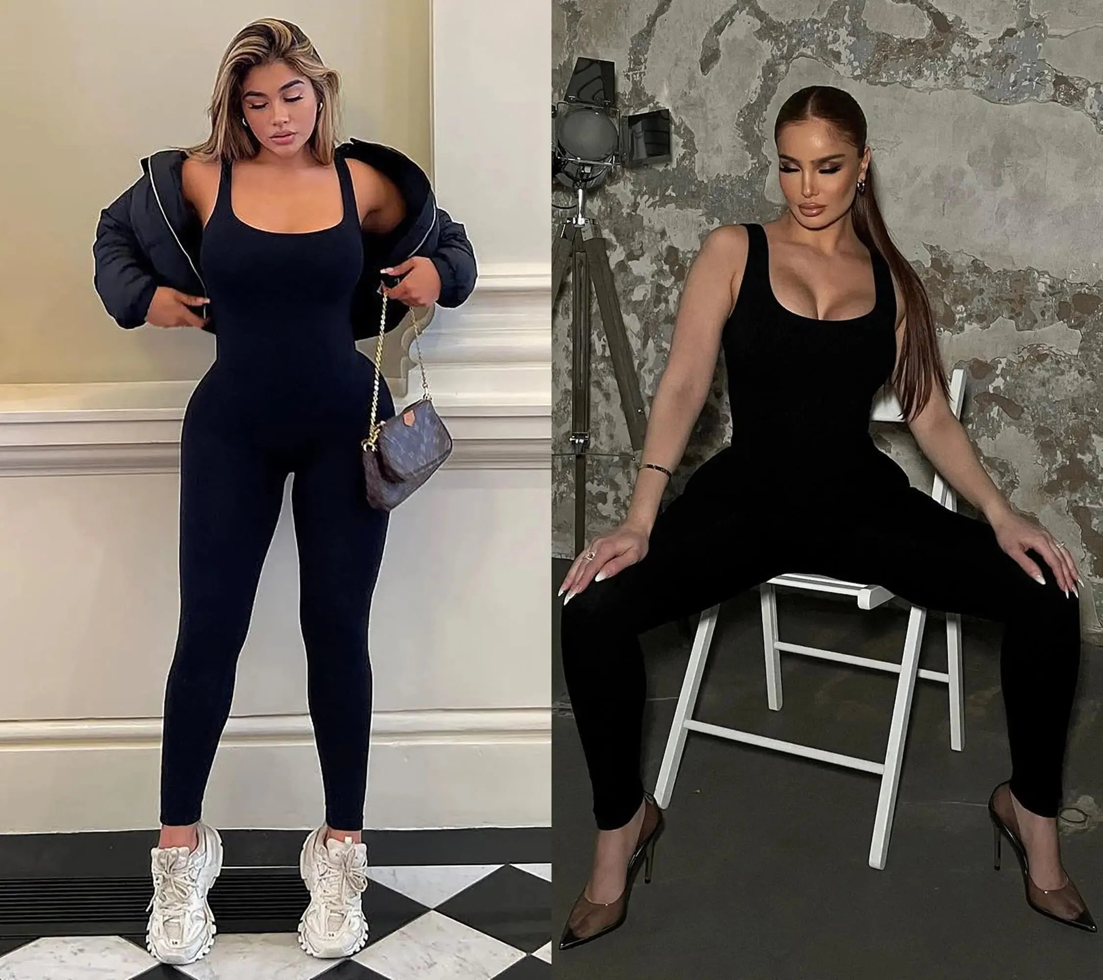 Mono de entrenamiento sin costuras para mujer, mono de yoga acanalado, ajustado, de una pieza, con cuello cuadrado y leggings