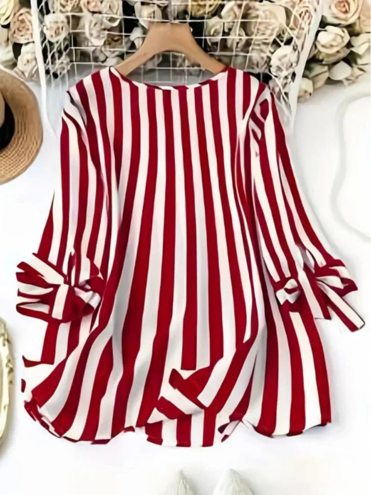 Plus Size Woman Fashion Spring Plaid T-shirt V-neck Jumper Light Breathable Tops European and American Style Beach Travel Clothe