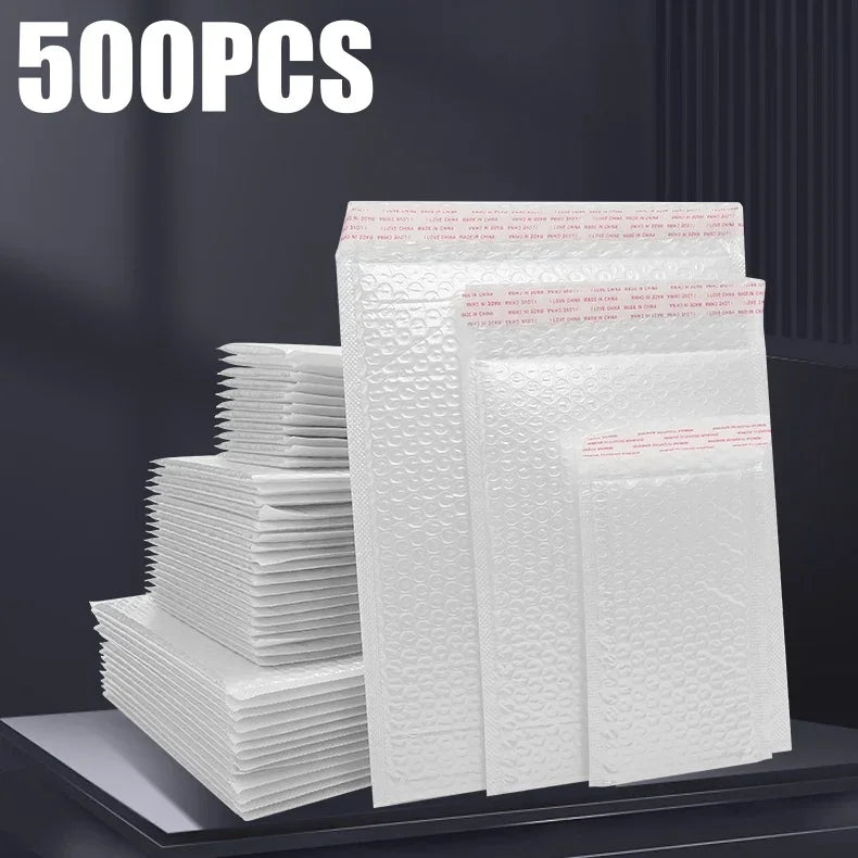 Espuma Branca Acolchoada Envelopes de Envio com Bolha, Auto Seal Mailers, Mailing Bag, Pacotes Bag, 500 Pcs