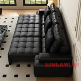 MINGDIBAO Modern Genuine Leather Sectional Sofa Bed – Convertible Couch with Tufted Backrest and Armrest,Functional Sleeper Sofa