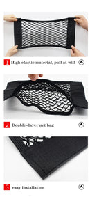 Car Seat Back Organizer Trunk Net Mesh Pocket Elastic String Net Magic Sticker Universal Portable Storage Bag Car Accessories