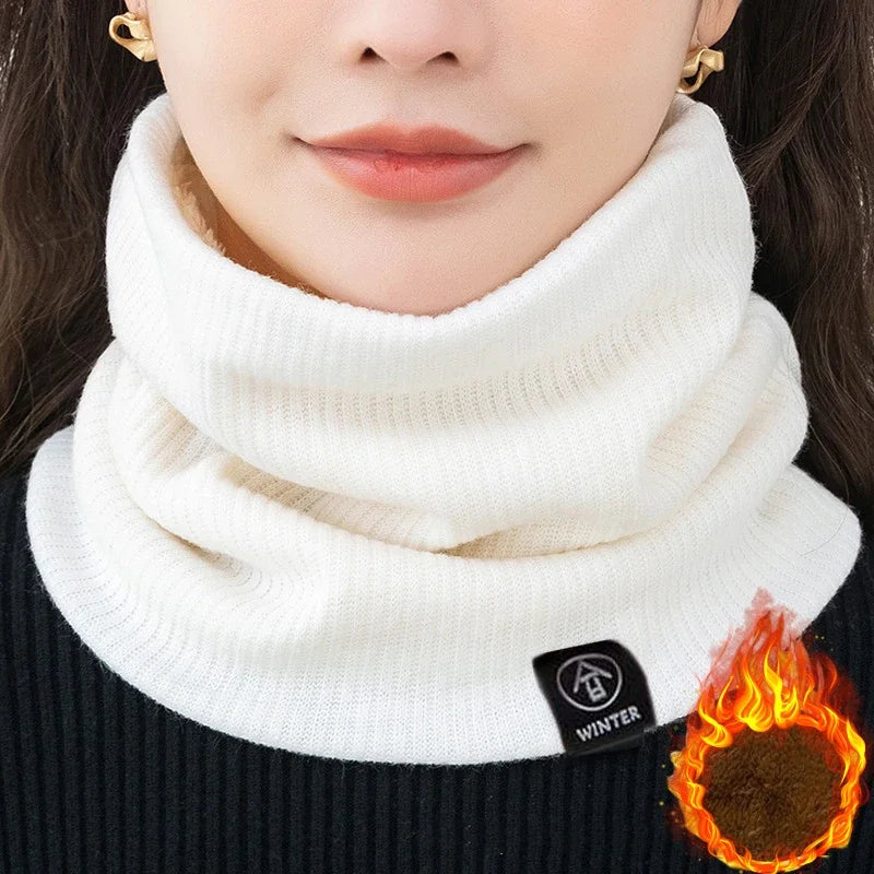 Pañuelo cálido para el cuello, bufanda de felpa de invierno, tejido de lana, color liso, a la moda, para hombre y mujer, resistente al frío, para exteriores.