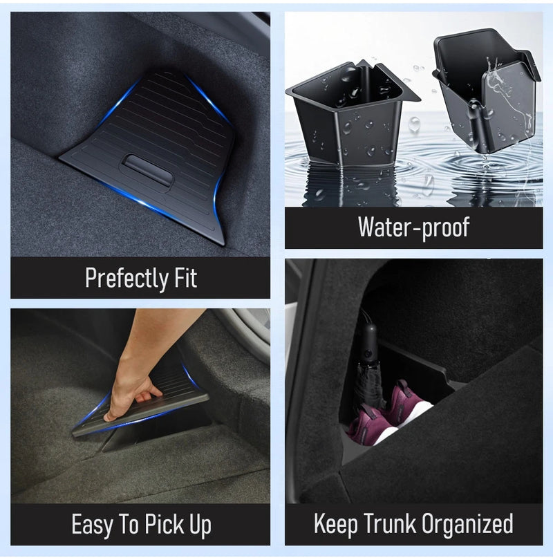 USVOTOV Trunk Organizer for Tesla Model Y Juniper Launch Refresh 2025 Rear Trunk Storage Bins Side Box Organiser TPE Accessories