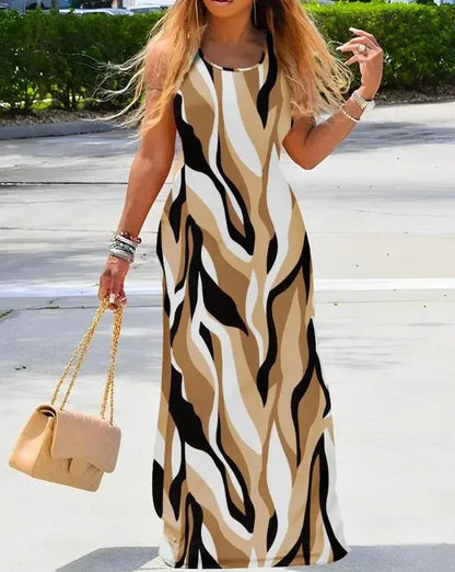 AliExpress-Vestido feminino estampado além da fronteira, gola redonda, Europa e América, plus size, verão, nova moda, 2024