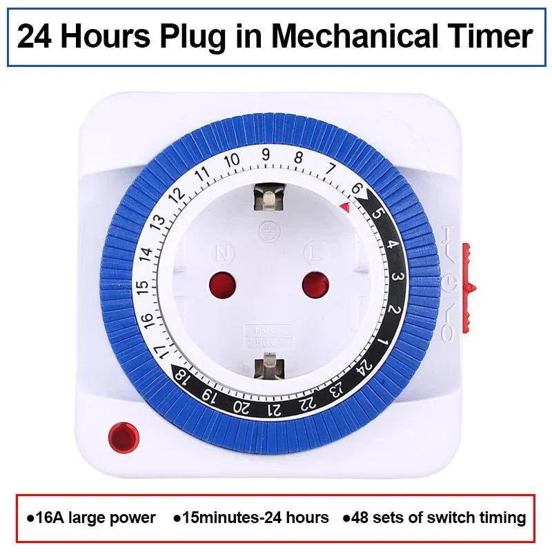 Temporizador de 24 horas para UE/EE. UU., enchufe con temporizador, conexión a tierra mecánica, programable, con cuenta regresiva inteligente, interruptor de bucle, apagado automático