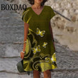 9XL Large Sizes Dress Women Sundress Casual V-Neck Short Sleeve Loose Dress Summer Retro Flowers Plant Print Dress Plus Size 8XL