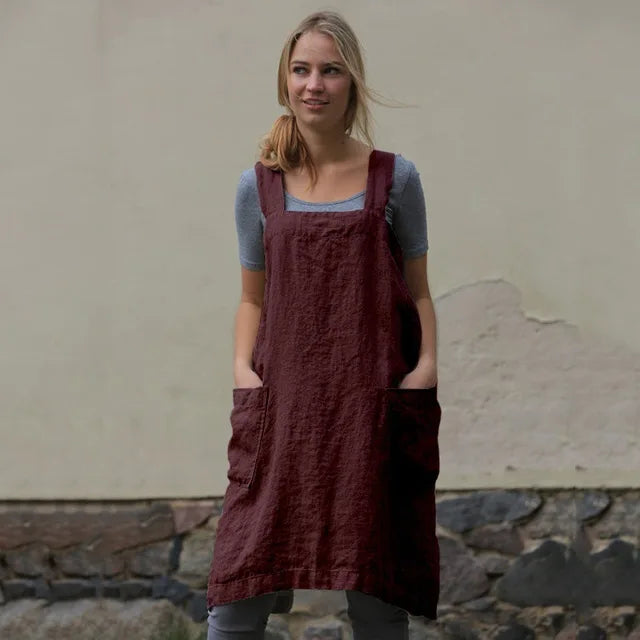 2024 Women Cotton Linen Apron Dress Long Dress Loose Party Dresses Plus Size Women Clothing 