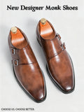 Classic Retro Dress Men's Monk Leather Shoes With Pointed Toe Buckle Business Office Wedding Comfortable Men's Oxfords Shoes