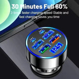 300W PD Car Charger 6 Ports Fast Charging QC3.0 USB C Car Phone Charger Type C Adapter Dual PD Super Fast with Digital Display