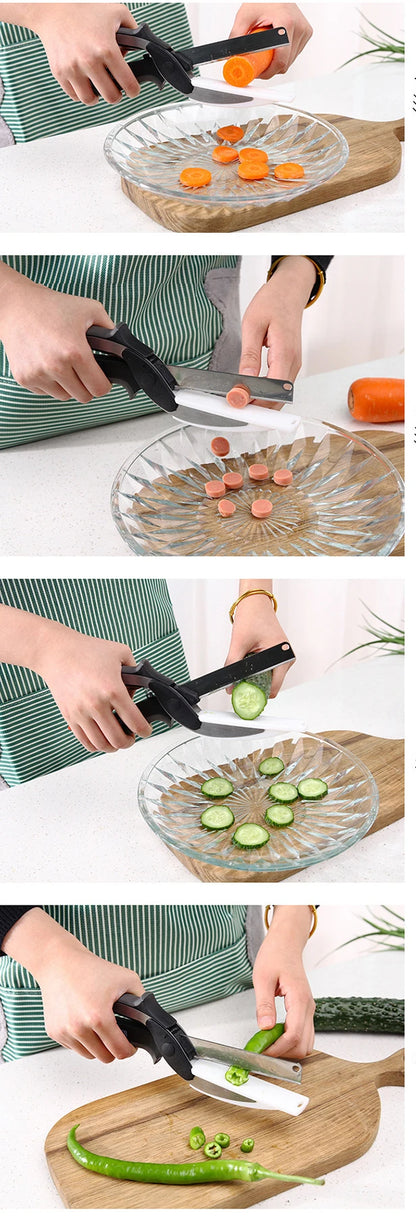 Dobeli Separable Stainless Steel Barbecue Steak Cutting Shear Household Vegetable Scissors 2 In 1 Multi Kitchen Tool Fruit Knife