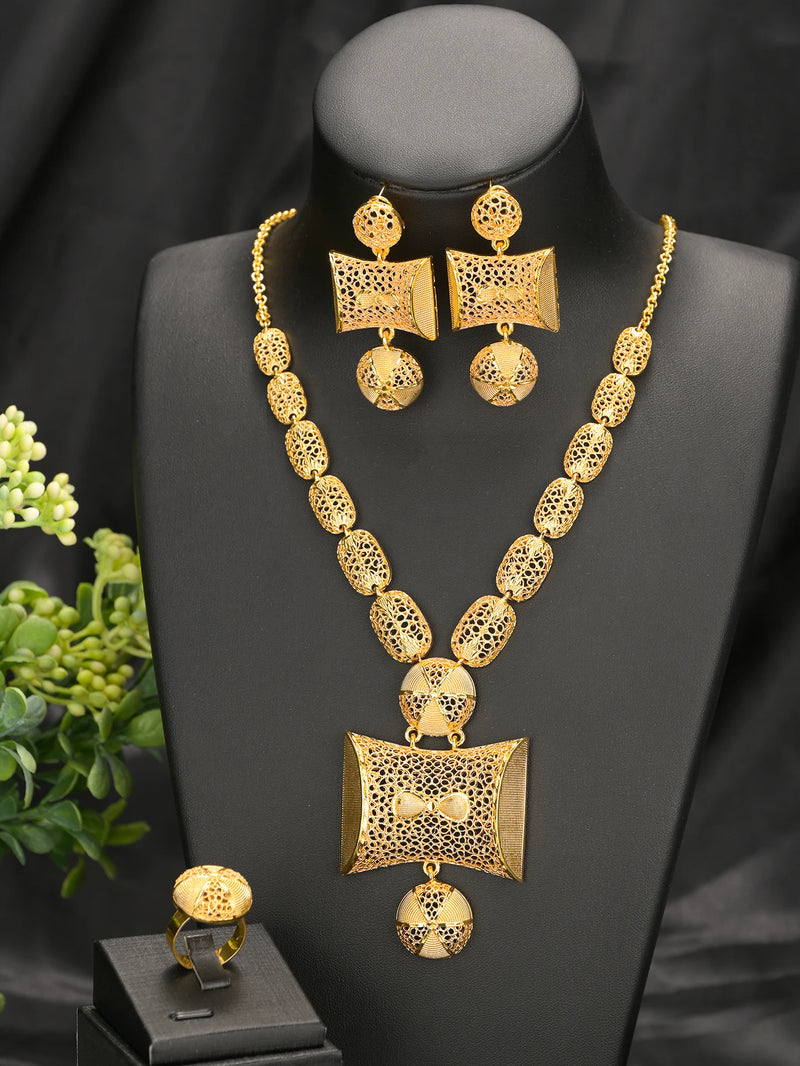 Dubai Jewelry Sets Creative Necklace Charm Bridal Bracelet Earrings for Women Ring Wedding Accessories