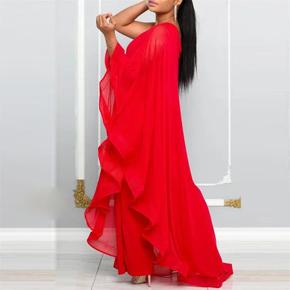 Elegant Chiffon One Shoulder Wide Leg Jumpsuit Women Club Party Birthday Outfits One Pieces Rompers Overalls Combinaison Femme