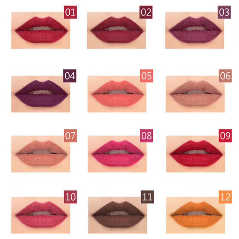 12 Pçs/set Lápis À Prova D' Água Conjunto de Batom Caneta Matte Lip Liner Canetas de Maquiagem de Longa Duração Fácil de Usar Copo Antiaderente Kits de Cosméticos