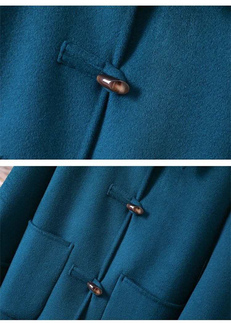 2025 Fashion Large Lapel Horn Button Women's Coat Autumn and Winter New Double-Sided Woolen 100%Pure Wool Warm Coat Large Pocket