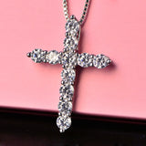 925 Sterling Silver Necklace for Men and Women, Box Chain, Shiny Crystal, Classic Cross Pendant, Fashion Jewelry, 16-24 Inches 