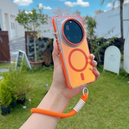Fashion Laser Gradient Magnetic Lanyard Shockproof Case for Xiaomi 15 Ultra For Redmi Note14 Pro + 5G 14C For Magsafe Cover