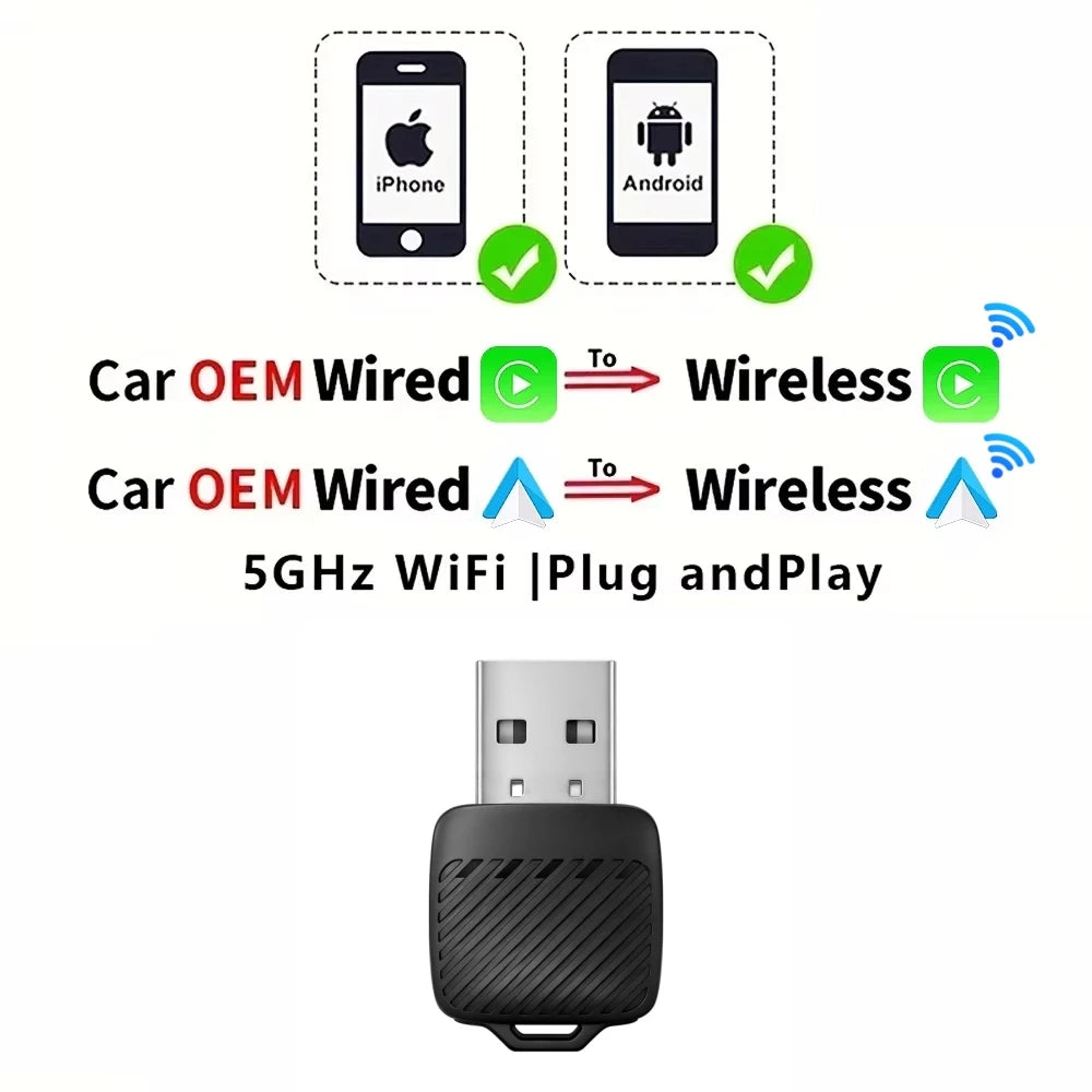 Wireless Carplay Adapter Android Auto 2-in-1 Smart Dongle 2025 5G WIFI For iPhone Android Phone For Volvo Benz MG Kia Chery VW