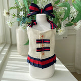 FATHIN Dog Princess Dresses Puppy Bow Knot Dress Luxury Pet Skirt Striped Dresses for Small Medium Cats