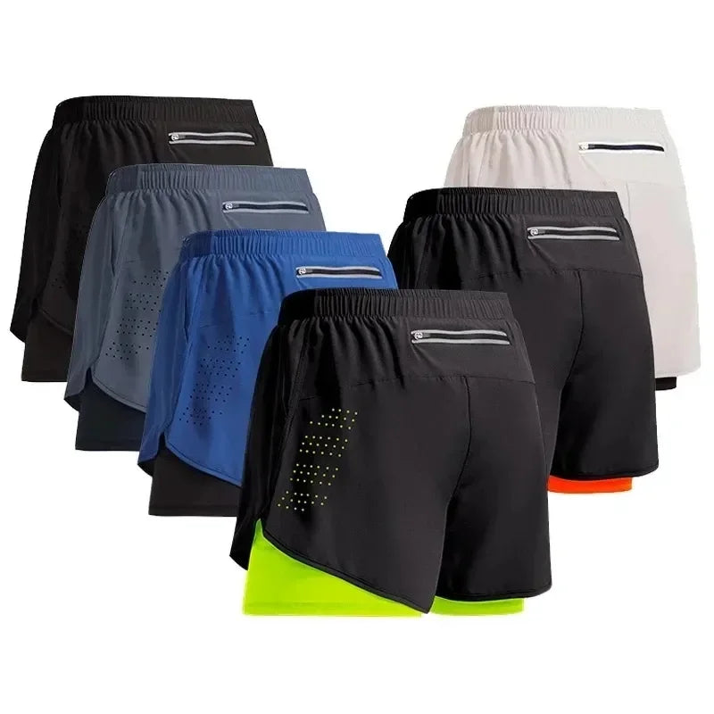 Pantalones cortos de entrenamiento físico para hombre, 2 en 1, de verano, de secado rápido, para gimnasio, playa, correr, de dos niveles, ropa deportiva para exteriores, novedad de 2024