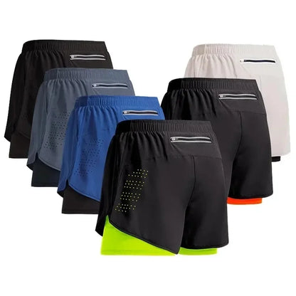 Pantalones cortos de entrenamiento físico para hombre, 2 en 1, de verano, de secado rápido, para gimnasio, playa, correr, de dos niveles, ropa deportiva para exteriores, novedad de 2024