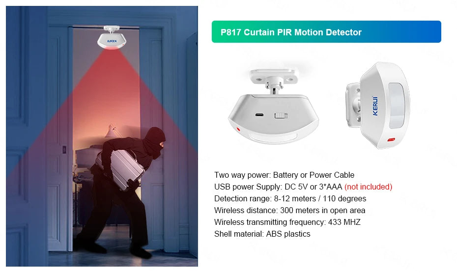 KERUI WIFI GSM Alarm System Kit W202 Home Security Protection Tuya Smart Support Alexa with Motion Detector Door Opening Sensor