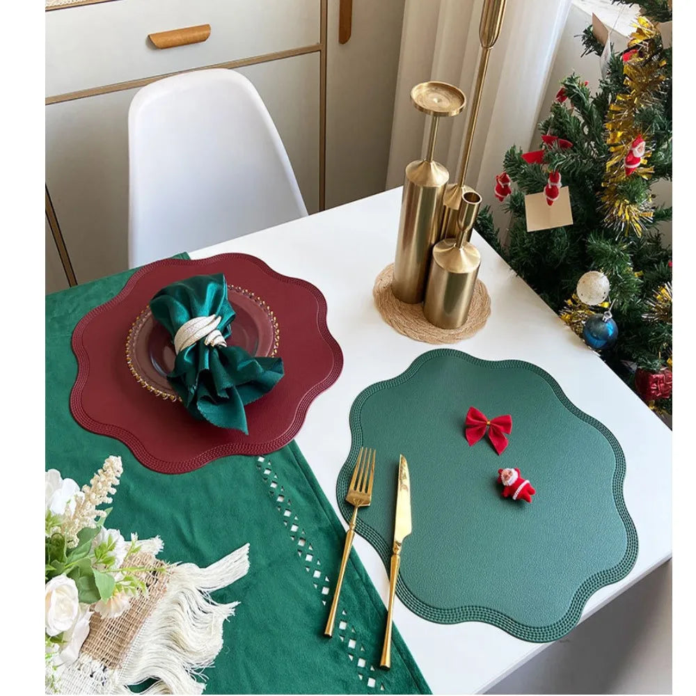 1/4/6PCS Round Placemat Sets, Luxury Faux Leather Table Mats, Embossed Flower Shaped Place Mats, Table Pad, 테이블매트, Салфетки