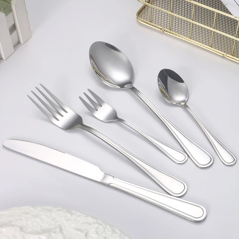 Juego de cubiertos de acero inoxidable de 6/30 Uds., cuchillo para carne y tenedor, tenedor y cuchara de postre, de alta gama, adecuado para restaurantes y hoteles
