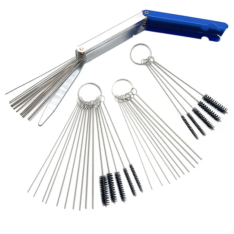 Carburetor Cleaning Tool Carbon Dirt Jet Remover Brushes Needles for Car Motorcycle Moped Scooter ATV Carb Jets Wire Cleaner Kits