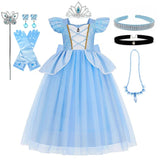 Disney Deluxe Elegant Cinderella Princess Ball Gown Fancy Birthday Cinderella Party Dress Vestidos Costume Play Carnival Apparel