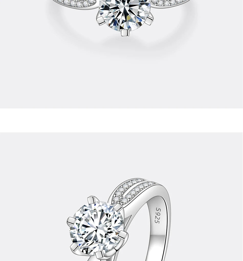 PERFANY 0.5-2CT Moissanite Ring for Women S925 Pure Silver Laboratory GRA Certified Diamond Wedding Luxury Jewelry