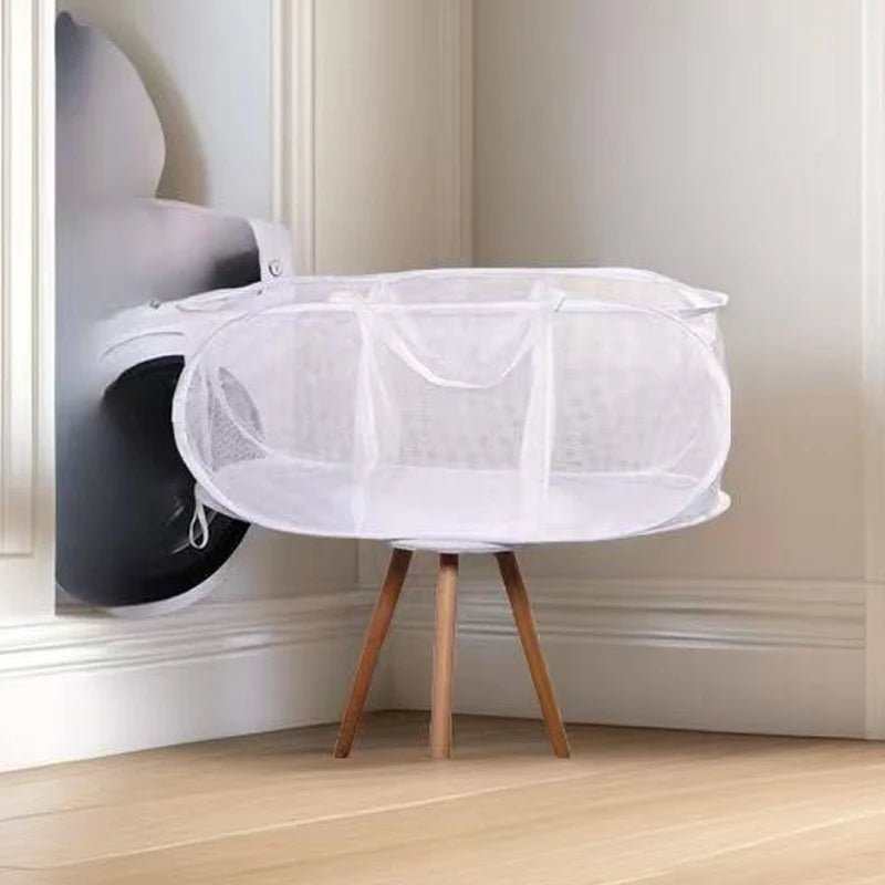 Durable Collapsible Laundry Basket, Mesh Pop Up Laundry Hamper With Side Pocket, Foldable Clothes Storage Hamper With Reinforced