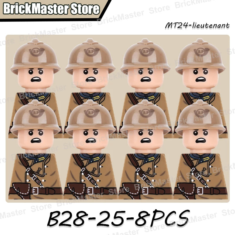 WW2 French Soldier Figure Building Blocks Military War Weapon Medical Officer Army Infantry Warrior Cavalry Gun Bricks Toy Gifts