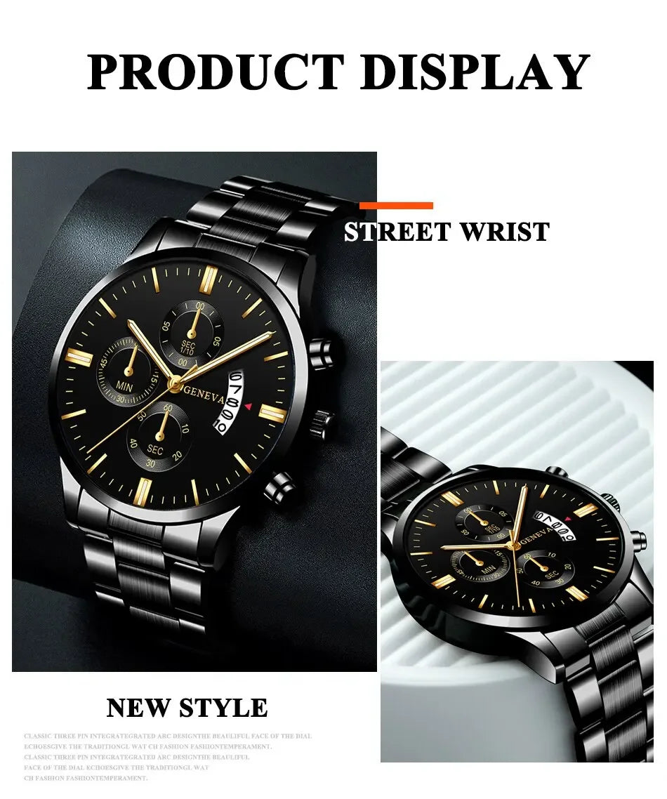 Fashion Men Stainless Steel Watch Luxury Calendar Quartz Wristwatch Men's Business Watches for Men Clock Montre Homme