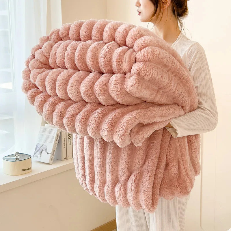 Solid Thickened Wide Striped Flannel Multifunctional Blanket, Can Be Used As Bed Sheet Cover Blanket, Sofa Blanket,nap Blanket
