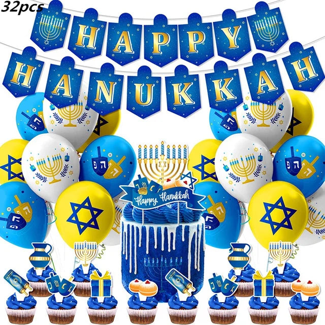 Disposable Jewish Hanukkah Supplies, Cutlery Set, Plates, Napkins, Cup, Festival Party Decorations 