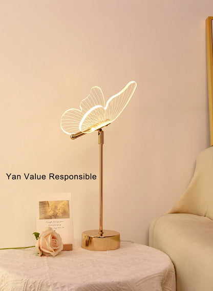 Butterfly Led Table Lamp Retro Gold Acrylic Desk Lamps Hotel Villa Art For Living Room Bedside Desktop Decor Led Night Lights