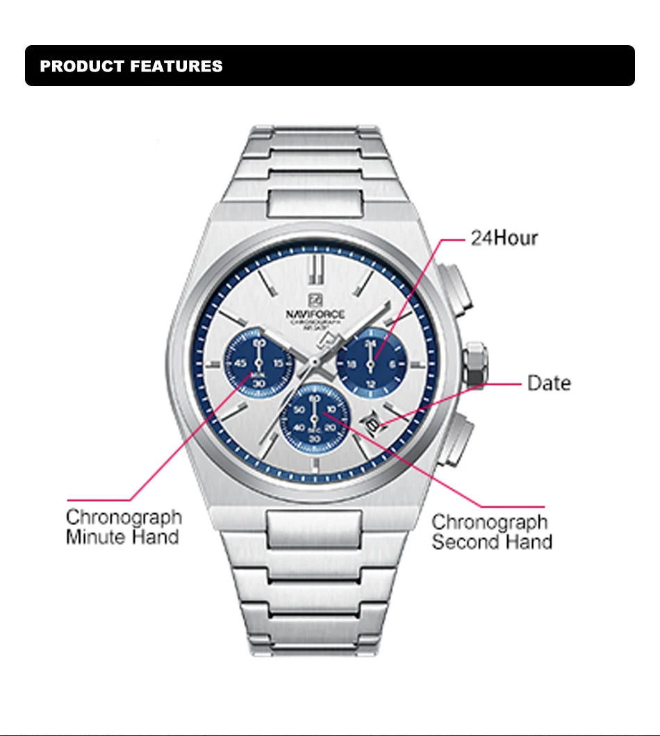 NAVIFORCE Men Casual Sport Quartz Calendar Wrist Watch for Men Business Steel Strap Waterproof Male Clock Relogio Masculino