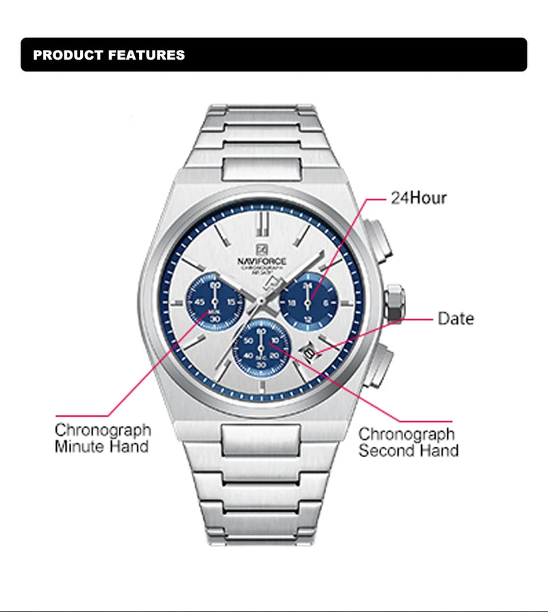 NAVIFORCE Men Casual Sport Quartz Calendar Wrist Watch for Man Business Steel Strap Waterproof Male Clock Relogio Masculino