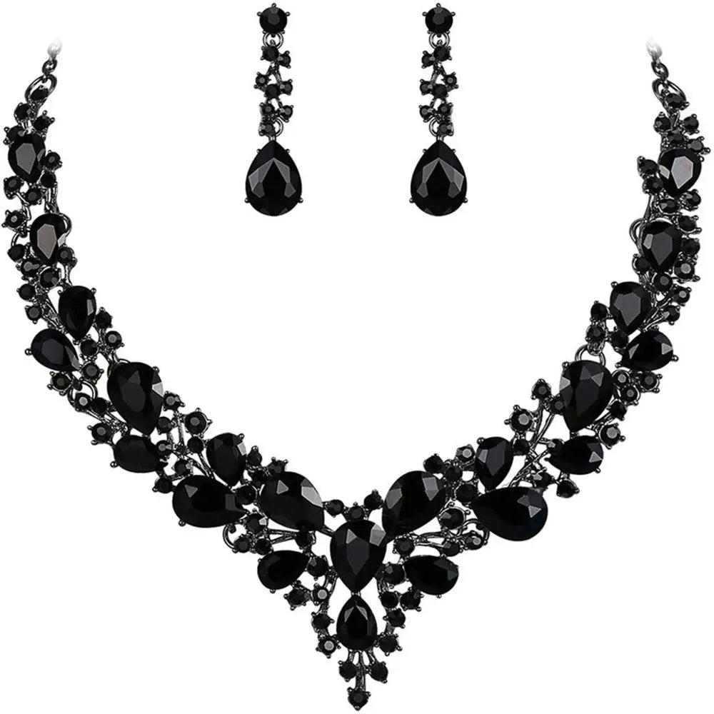 1 Juego de joyas para mujer, para fiesta, boda, novia, cristal austriaco, lágrima, racimo, collar llamativo, pendientes colgantes, regalos para ella
