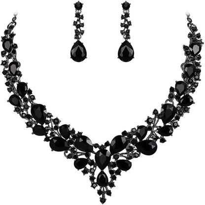 1 Juego de joyas para mujer, para fiesta, boda, novia, cristal austriaco, lágrima, racimo, collar llamativo, pendientes colgantes, regalos para ella