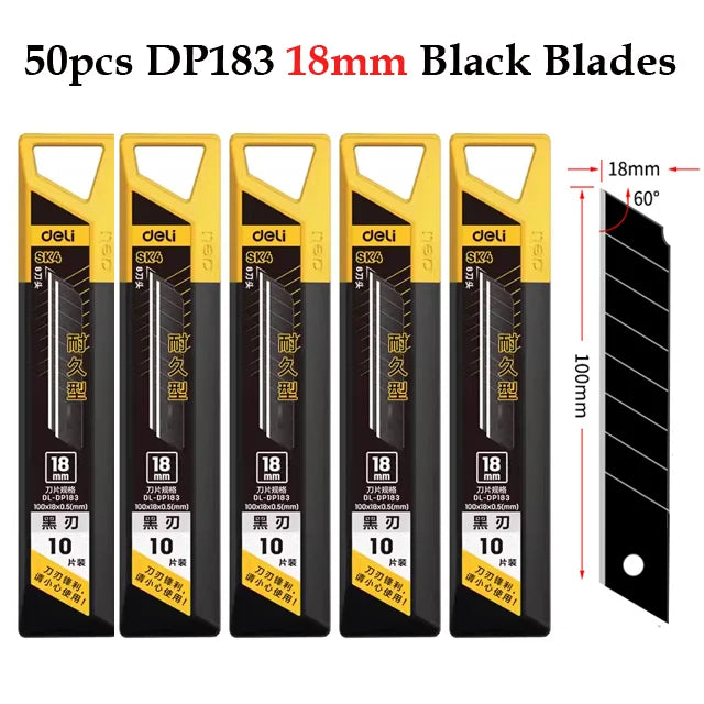 Deli 10pcs/box Knife Blade 9mm 18mm SK5 Metal Blades for Home School Supplies Art Craft Paper Box Cutting Utility Knife Tool