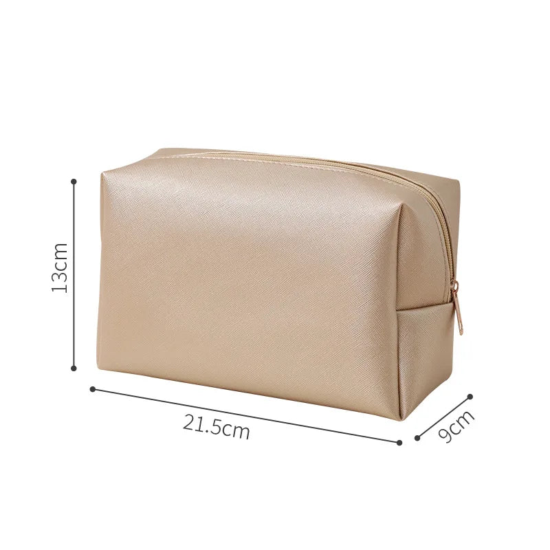 Solid Color Cosmetic Bags for Women Travel Portable Makeup Storage Bag Zipper Toiletry Pouch