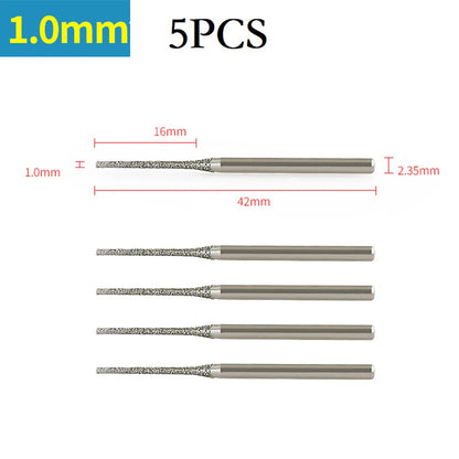 5pcs 0.8/1/1.2/1.5/1.8/2/2.5mm Diamond Coated Drill Bits With 2.35mm Shank Glass Jade Amber Jewelry Glass Diamond Drill Bit