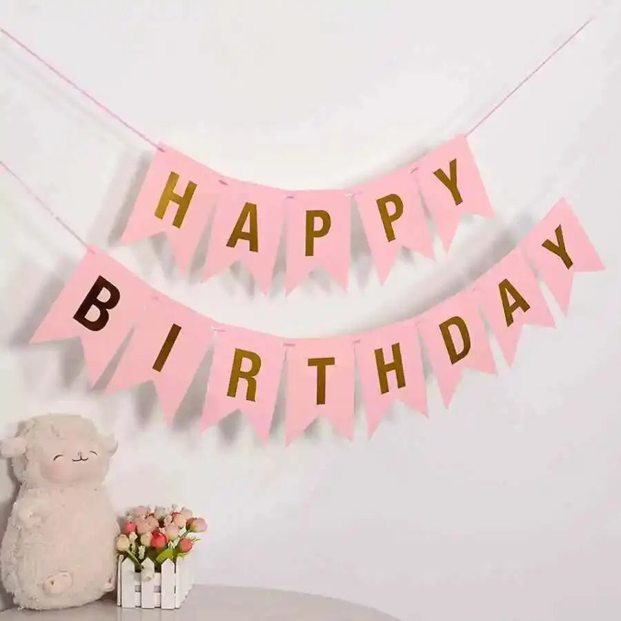 Happy Birthday in English Gold Plated Swallowtail Flag Decoration Banner Party Supplies