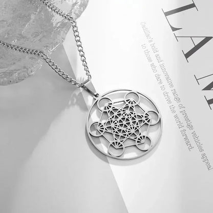 Stainless Steel Solomon Religious Seven Archangels Compass Pendant Necklace Men's Retro Lucky Amulet Jewelry