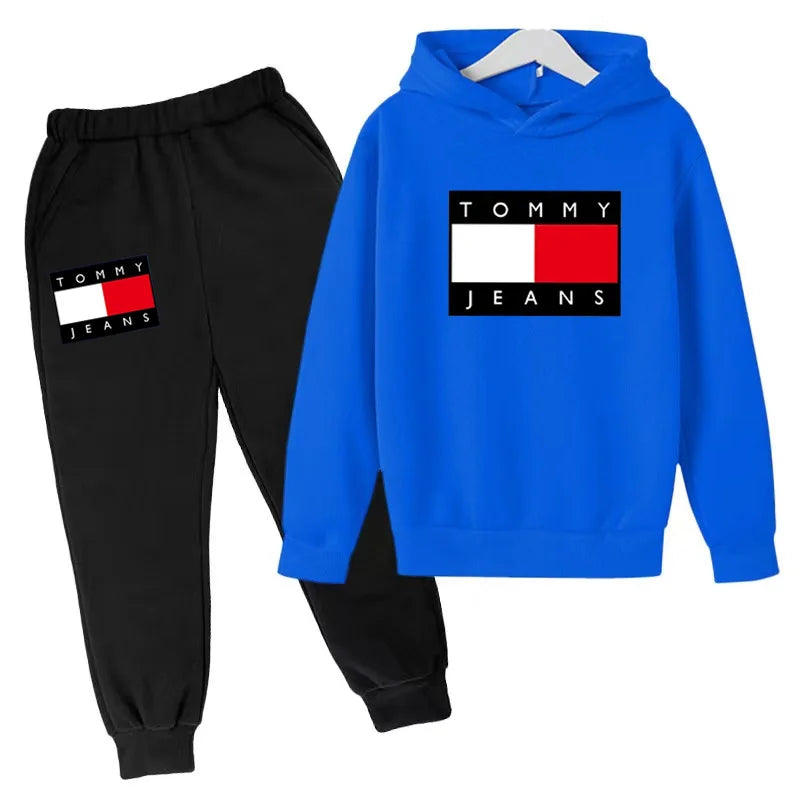 Children's Autumn/Winter Hoodie Creative Color Sweatshirt Top + Pants 2PC Coat Boys Girls Preschool 3-12Y Sunshine Sports Casual Set