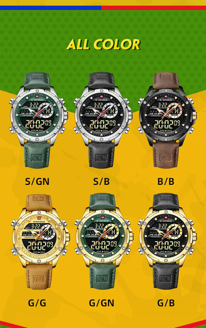 NAVIFORCE Luxury Original Watches For Men Casual Sport Chronograph Alarm Quartz WristWatch Leather Waterproof Digital Clock 9163
