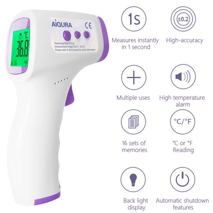 Termómetro digital médico infrarrojo sin contacto para medir la temperatura corporal y la fiebre en bebés y adultos.
