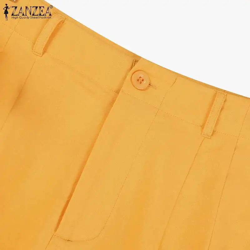 ZANZEA Fashion Sleeveless Tops Short Sets Two Piece Sets Summer Womens Outifits Beach Tracksuit Vintage Solid Cotton Pants Suits